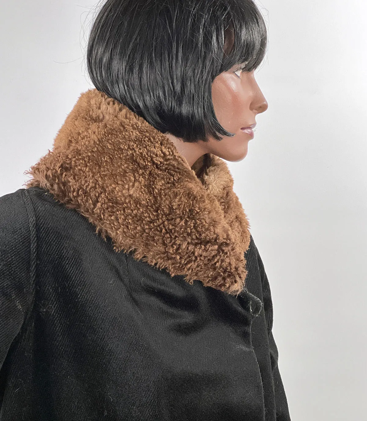 20s Cocoon Coat Mohair Plush Fur Collar Women's Vintage M/L VFG