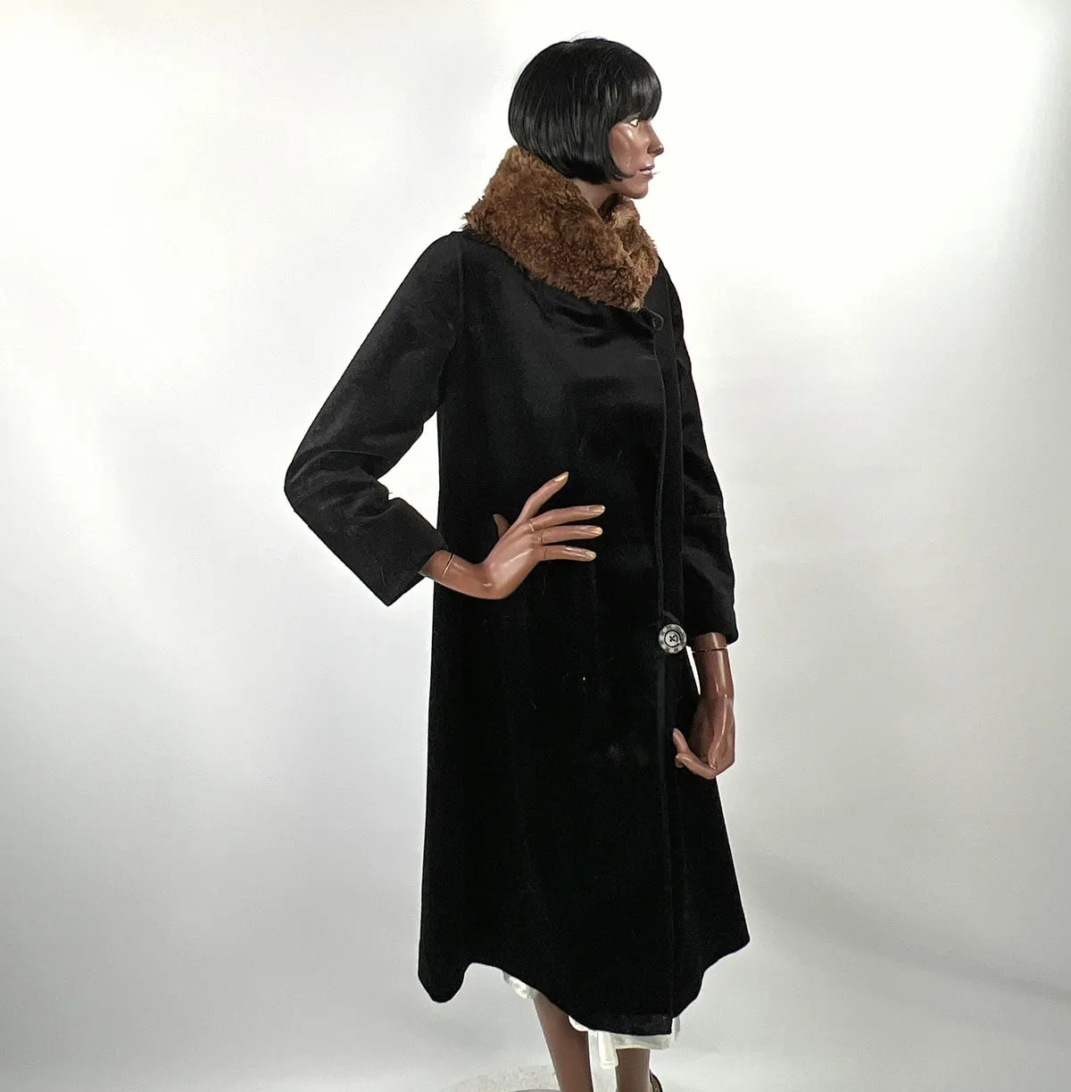 20s Cocoon Coat Mohair Plush Fur Collar Women's Vintage M/L VFG