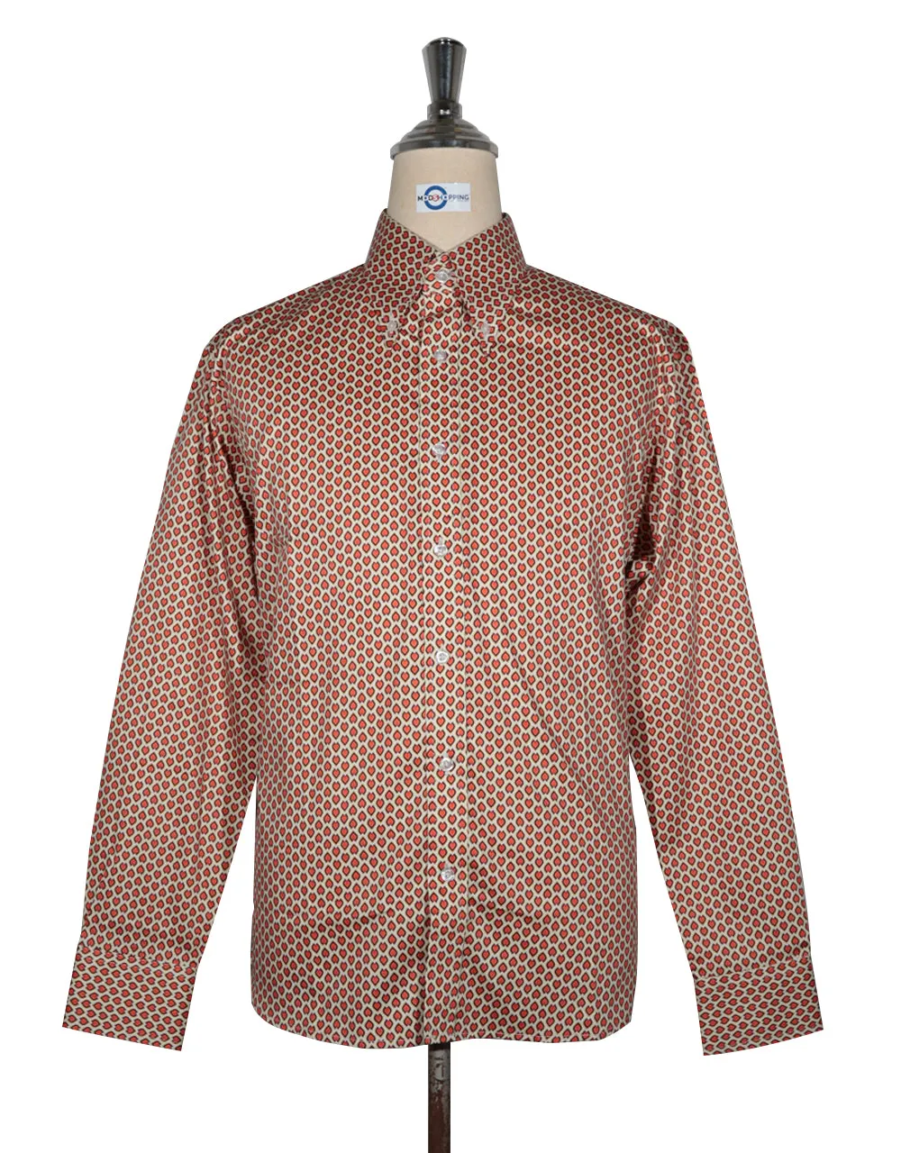 60s Style Orange and Khaki Argyle Shirt