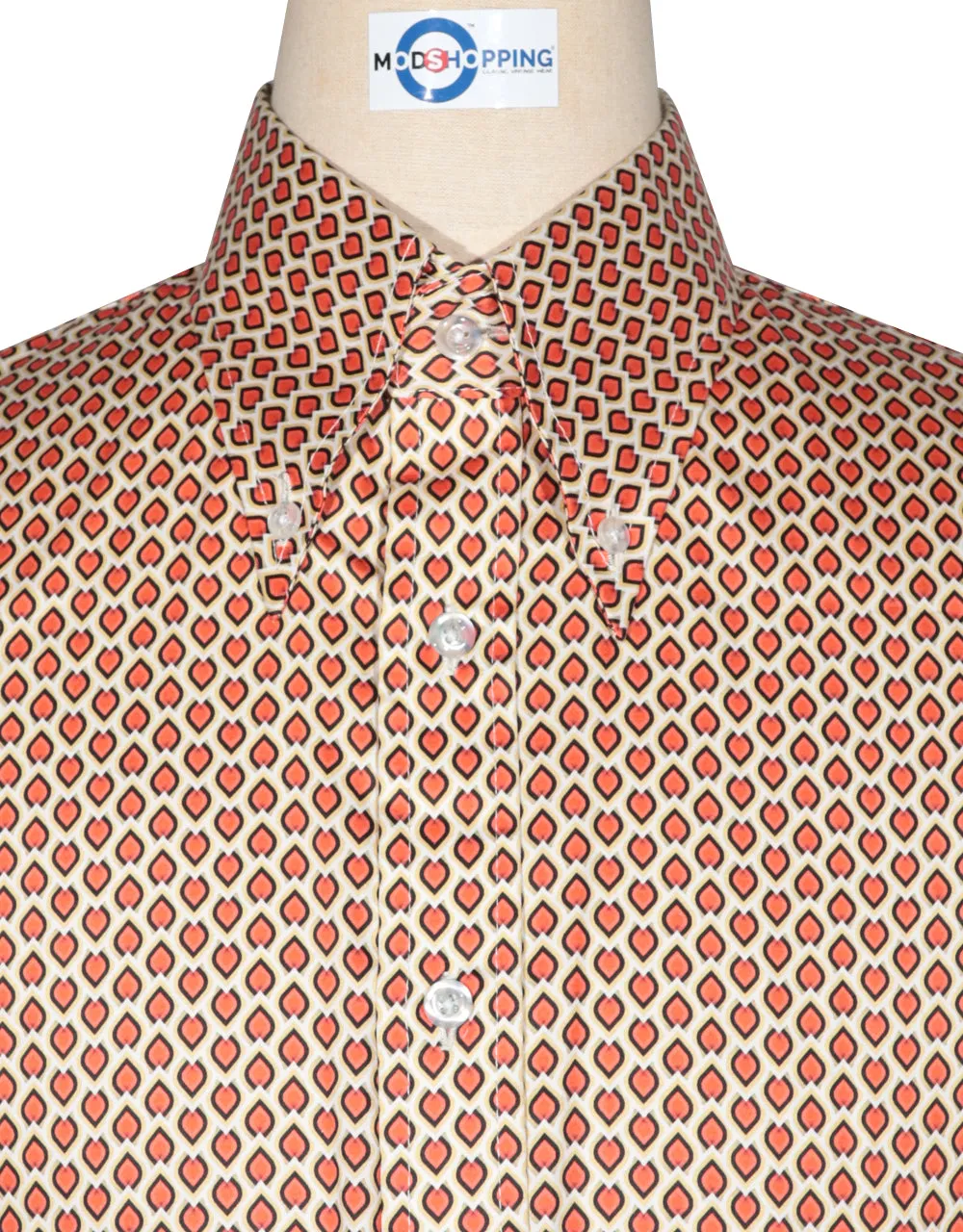 60s Style Orange and Khaki Argyle Shirt