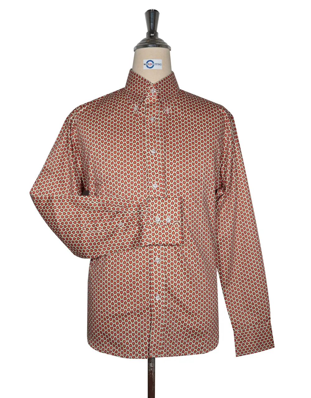 60s Style Orange and Khaki Argyle Shirt