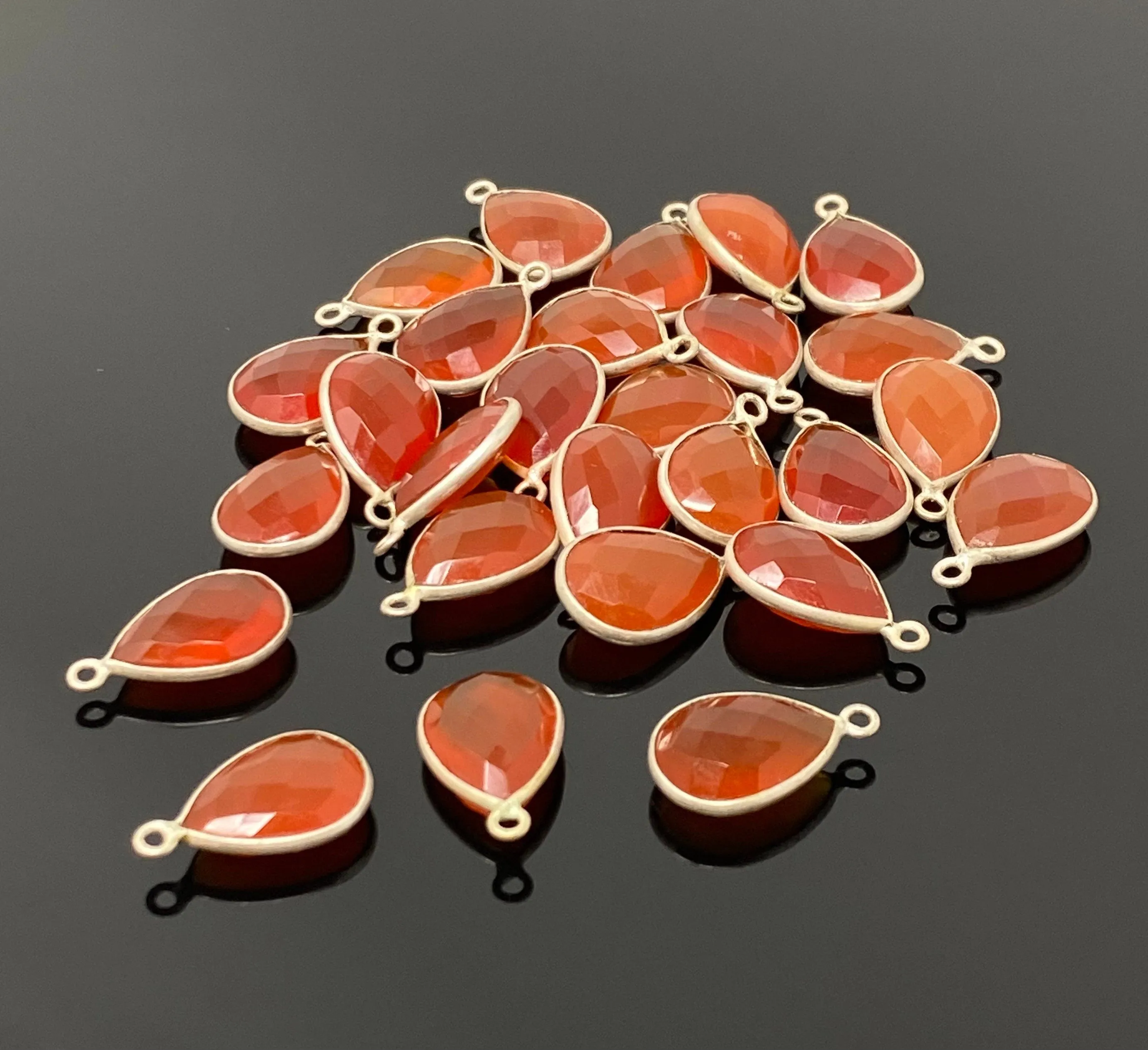 7 Pcs / 10Pcs Natural Carnelian Gemstone Charms, Silver Plated Charms