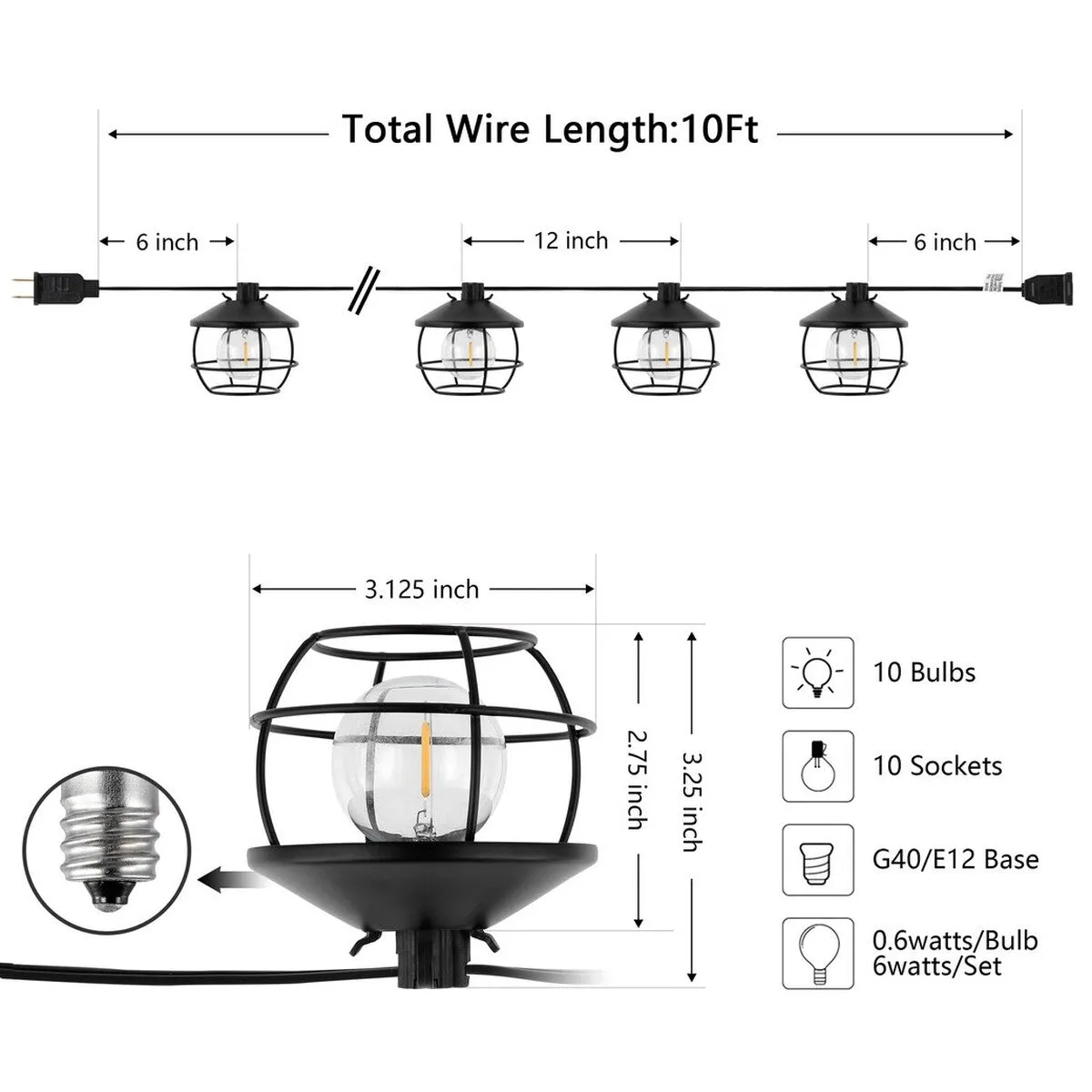 Agitha LED Outdoor String Lights - Elegant Black Birdcage Shades for Stunning Summer Gatherings