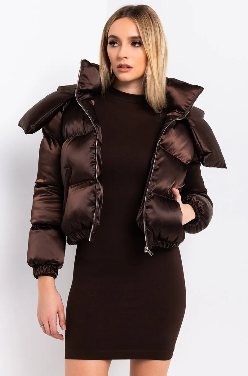 AZALEA WANG CHOCOLATE SATIN PUFFER