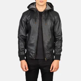 Black Hooded Leather Jacket