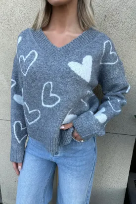 BLISSDALE GREY HEART SWEATER