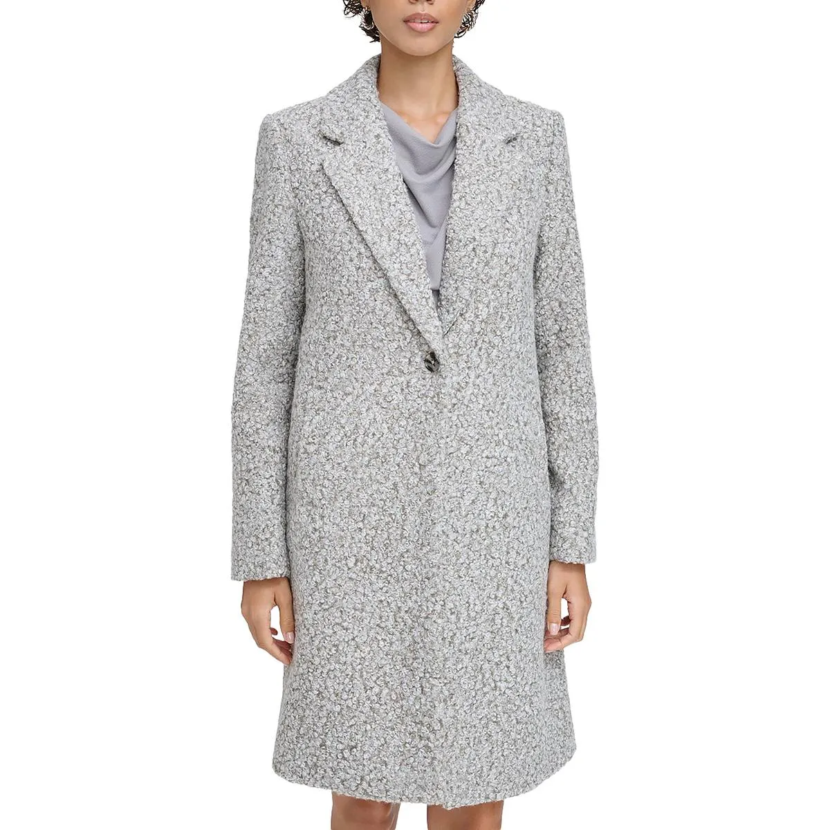 Calvin Klein Womens Petites Textured Long Sleeve Teddy Coat