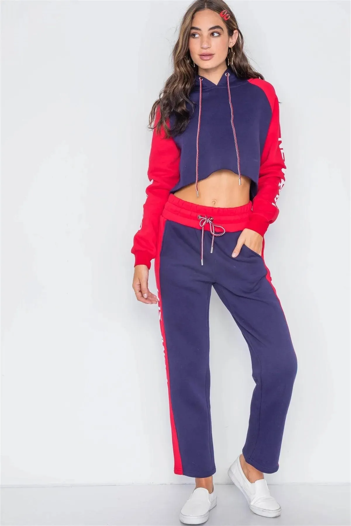 Colorblock Graphic Print Sweatshirt Joggers Set