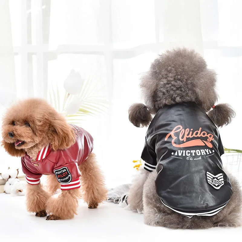 Dog Clothes Teddy Bichon | Plus Velvet Flight Leather Jacket | Autumn & Winter Wholesale Pet Apparel