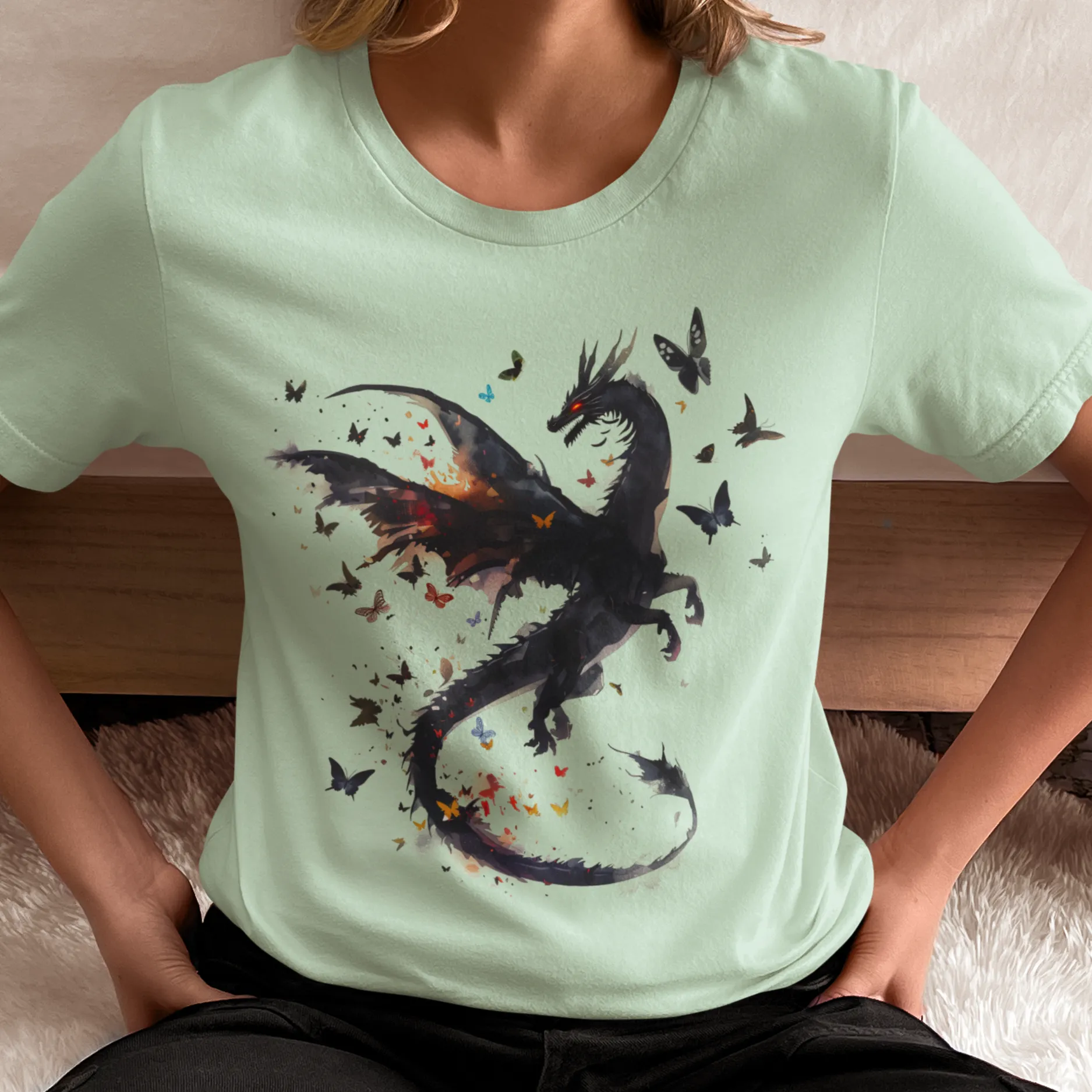 Dragon Butterfly Shirt, Dragon Lover Shirt, Butterfly Lover Shirt, Flying Dragon Shirt, Dancing Dragon Shirt, Fantasy Dragon Shirt