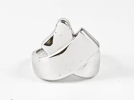 Elegant Unique X Shape Metallic Polished Silver Ring