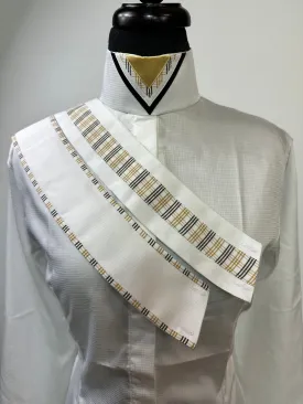 English Show Shirt White with Black and Gold Accents Fabric Code U50