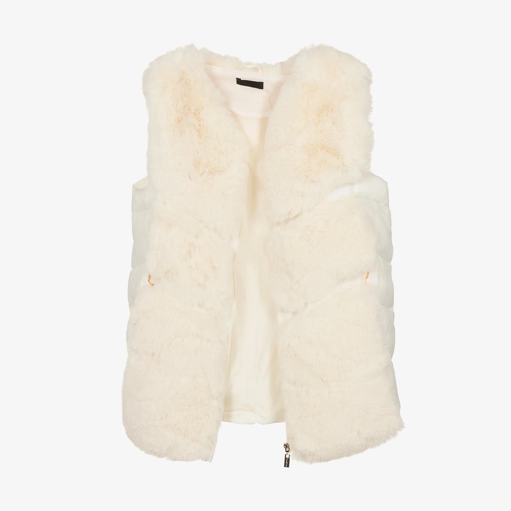 Fun & Fun Fashion Kids Ivory Faux Fur Puffer Jacket Vest - 8Y