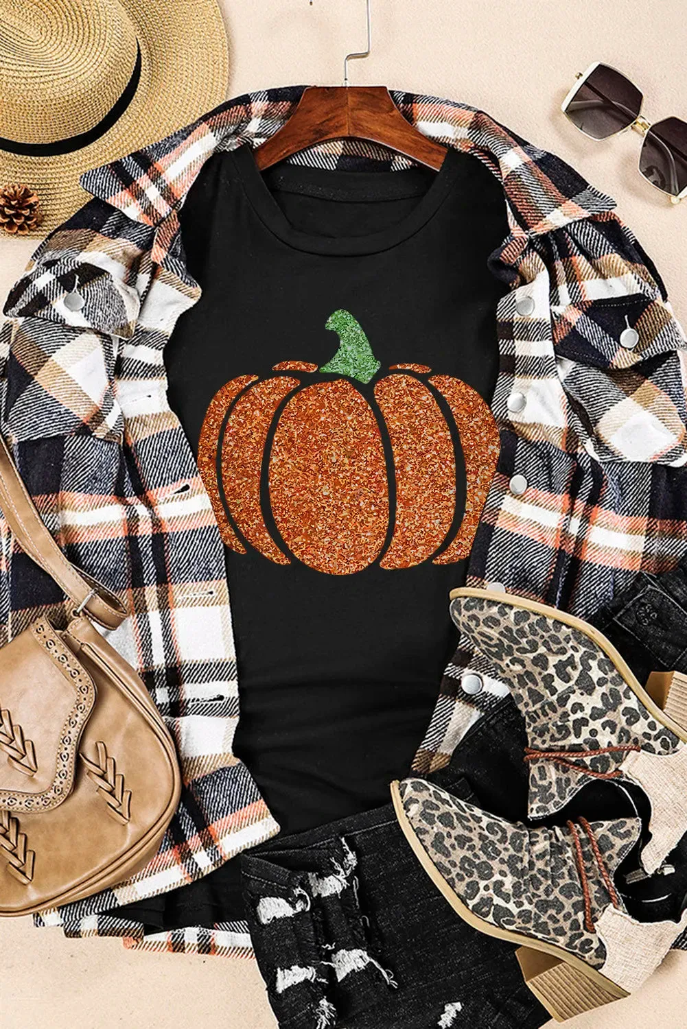 Glitter Encrusted Pumpkin Shirt Sparkling Halloween Festive Glittery Bling Fall Top