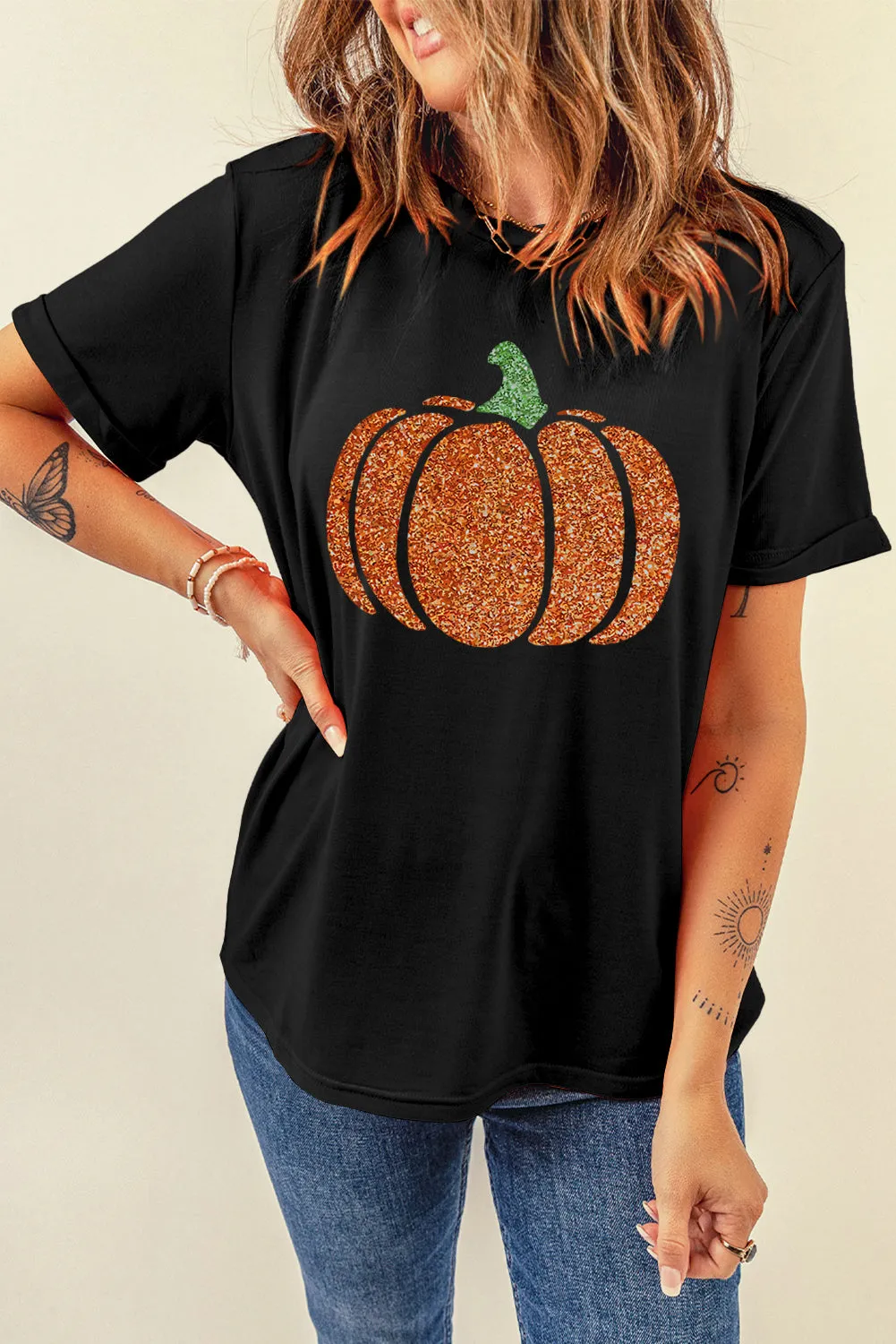 Glitter Encrusted Pumpkin Shirt Sparkling Halloween Festive Glittery Bling Fall Top