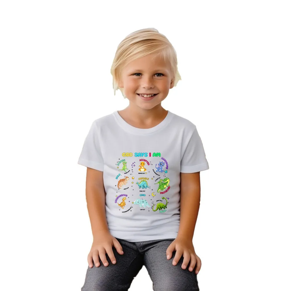 God Says I Am Bible Verse Shirt Dino Love with Divine Style! Our 'God Says I Am Dinosaur Lover'