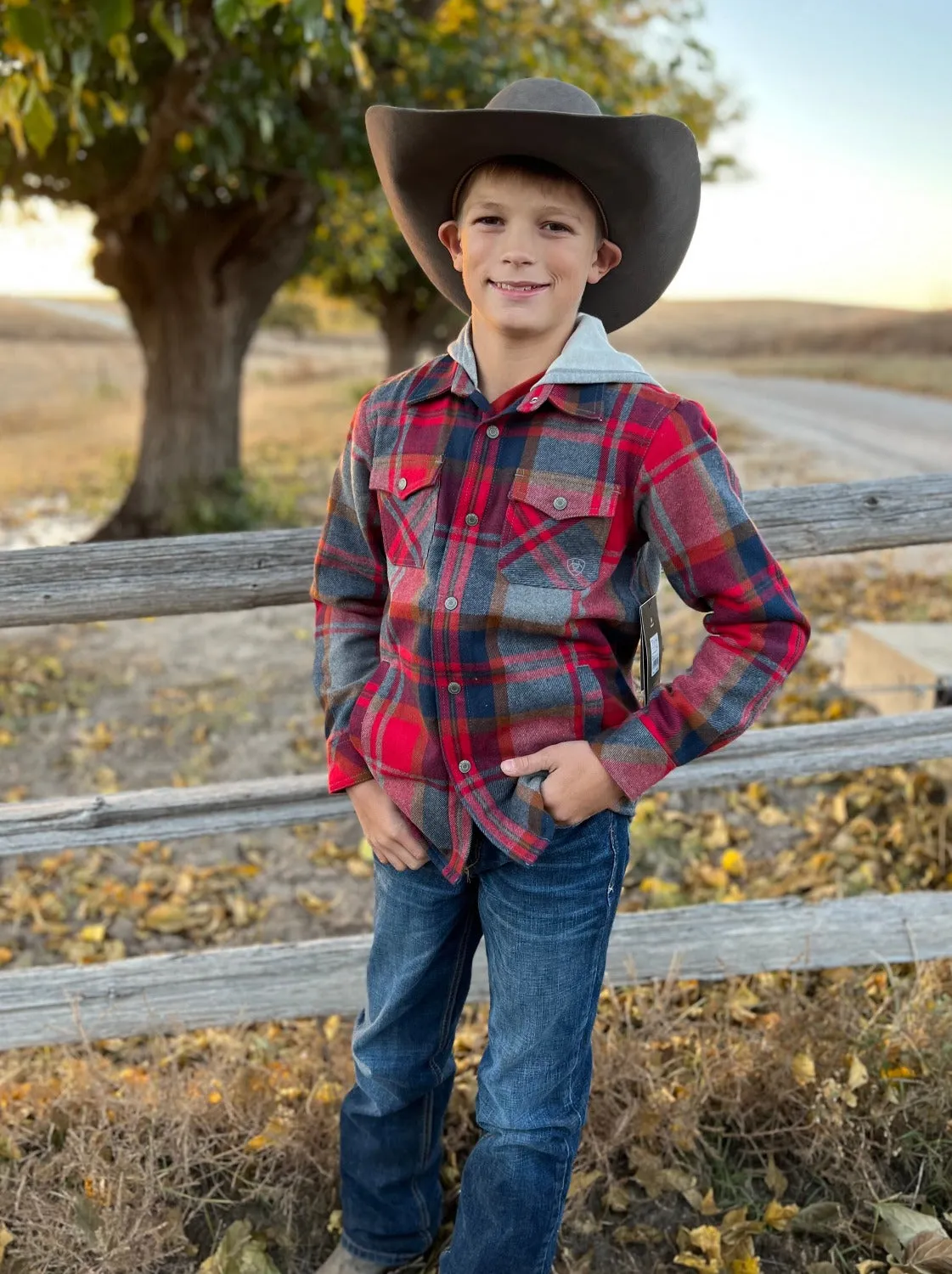 Hoffman Boys Red Plaid Shirt Jacket by Ariat