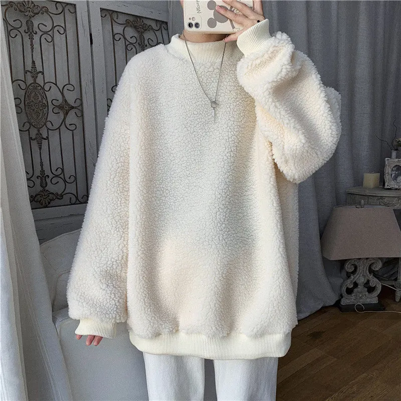 Kawaii 2 pc scarf teddy sweatshirt set cute warm sweater bear ear scarf hat lamb wool plush for winter loose fit coat for boys n girls