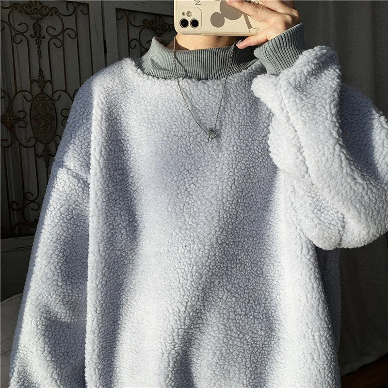 Kawaii 2 pc scarf teddy sweatshirt set cute warm sweater bear ear scarf hat lamb wool plush for winter loose fit coat for boys n girls