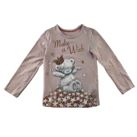 M&S t-shirt 5-6 years light pink long sleeve glittery teddy bear