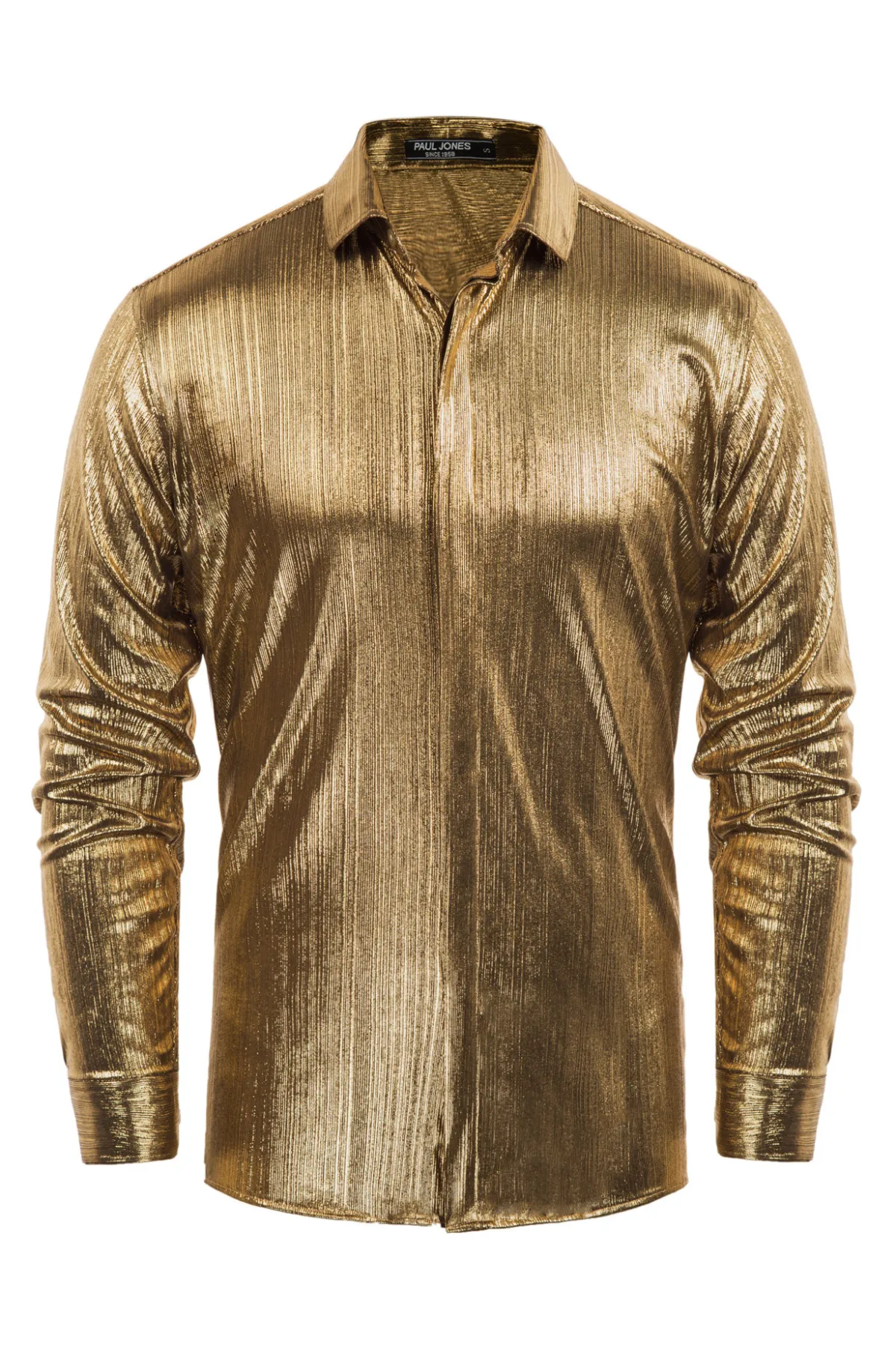 Mens Metallic Dress Shirts Long Sleeve Button Down 70s Disco Cardigans Shirt Party Costume