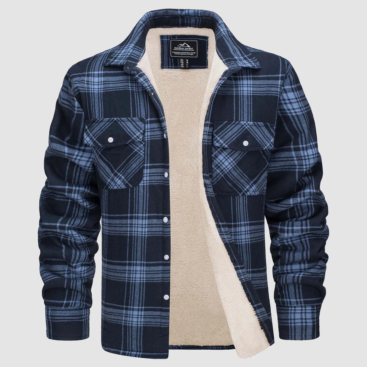 Men's Sherpa Shirt Fleece Lined Flannel Shirt Jacket with 3 Pockets Casual Plaid Button Down Winter Coat