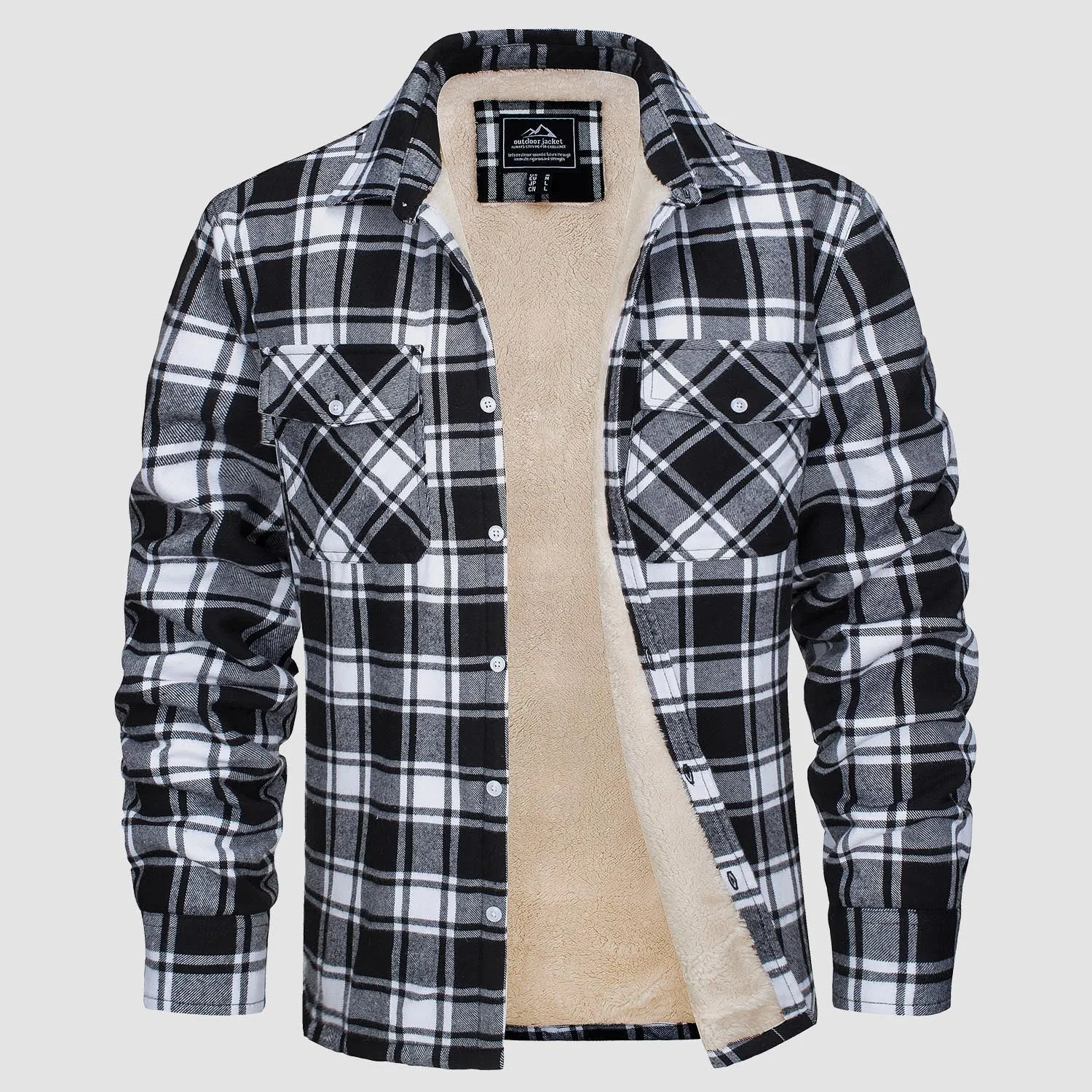 Men's Sherpa Shirt Fleece Lined Flannel Shirt Jacket with 3 Pockets Casual Plaid Button Down Winter Coat