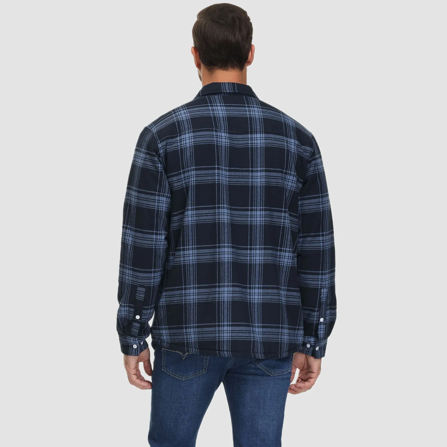 Men's Sherpa Shirt Fleece Lined Flannel Shirt Jacket with 3 Pockets Casual Plaid Button Down Winter Coat