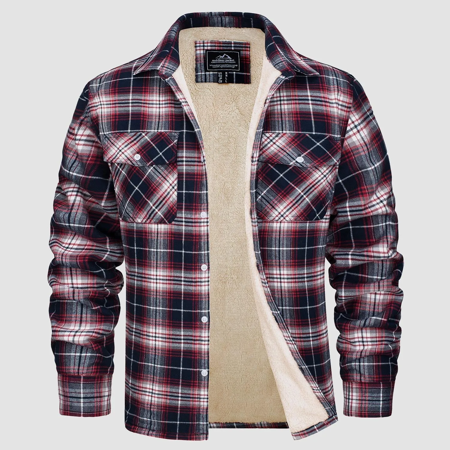 Men's Sherpa Shirt Fleece Lined Flannel Shirt Jacket with 3 Pockets Casual Plaid Button Down Winter Coat