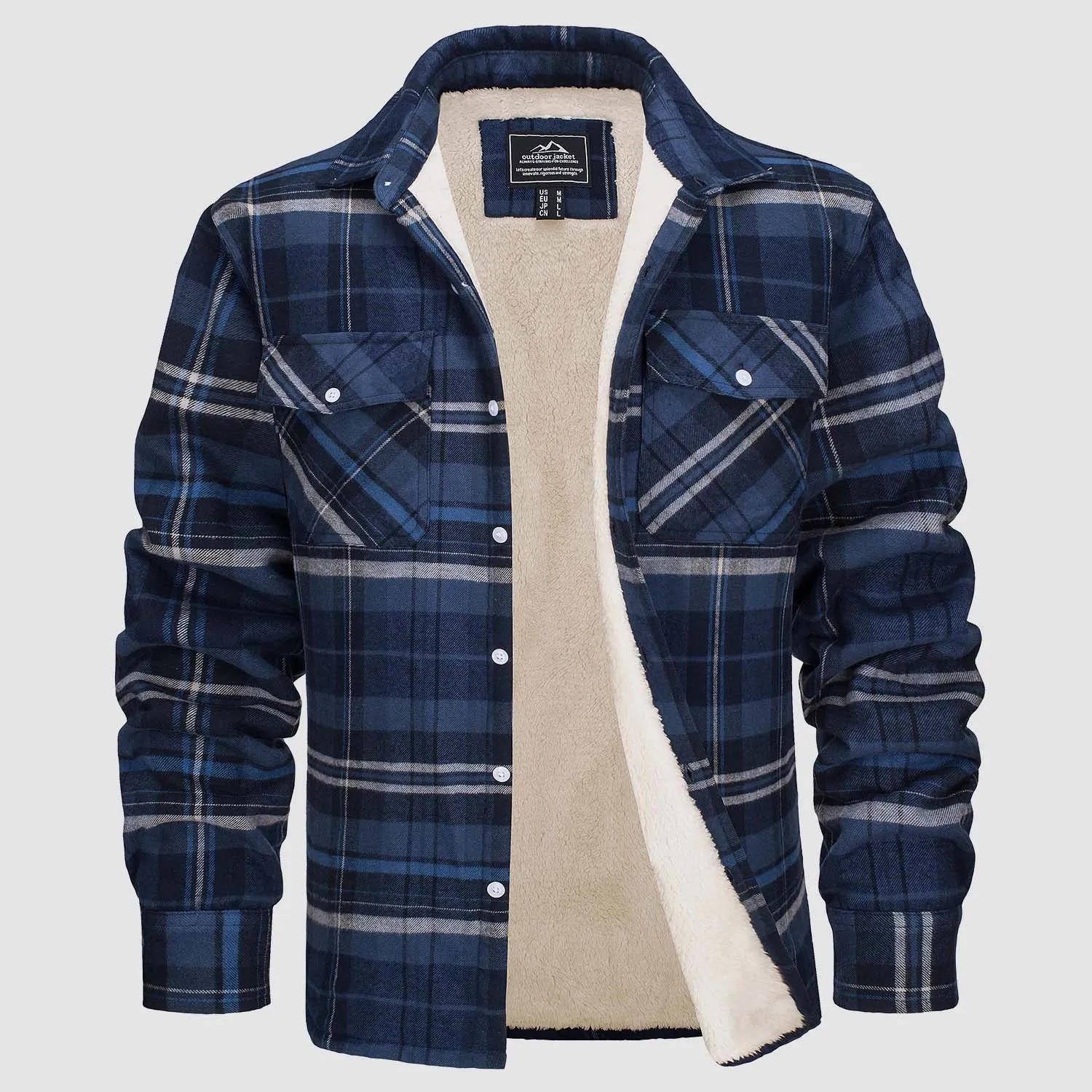 Men's Sherpa Shirt Fleece Lined Flannel Shirt Jacket with 3 Pockets Casual Plaid Button Down Winter Coat