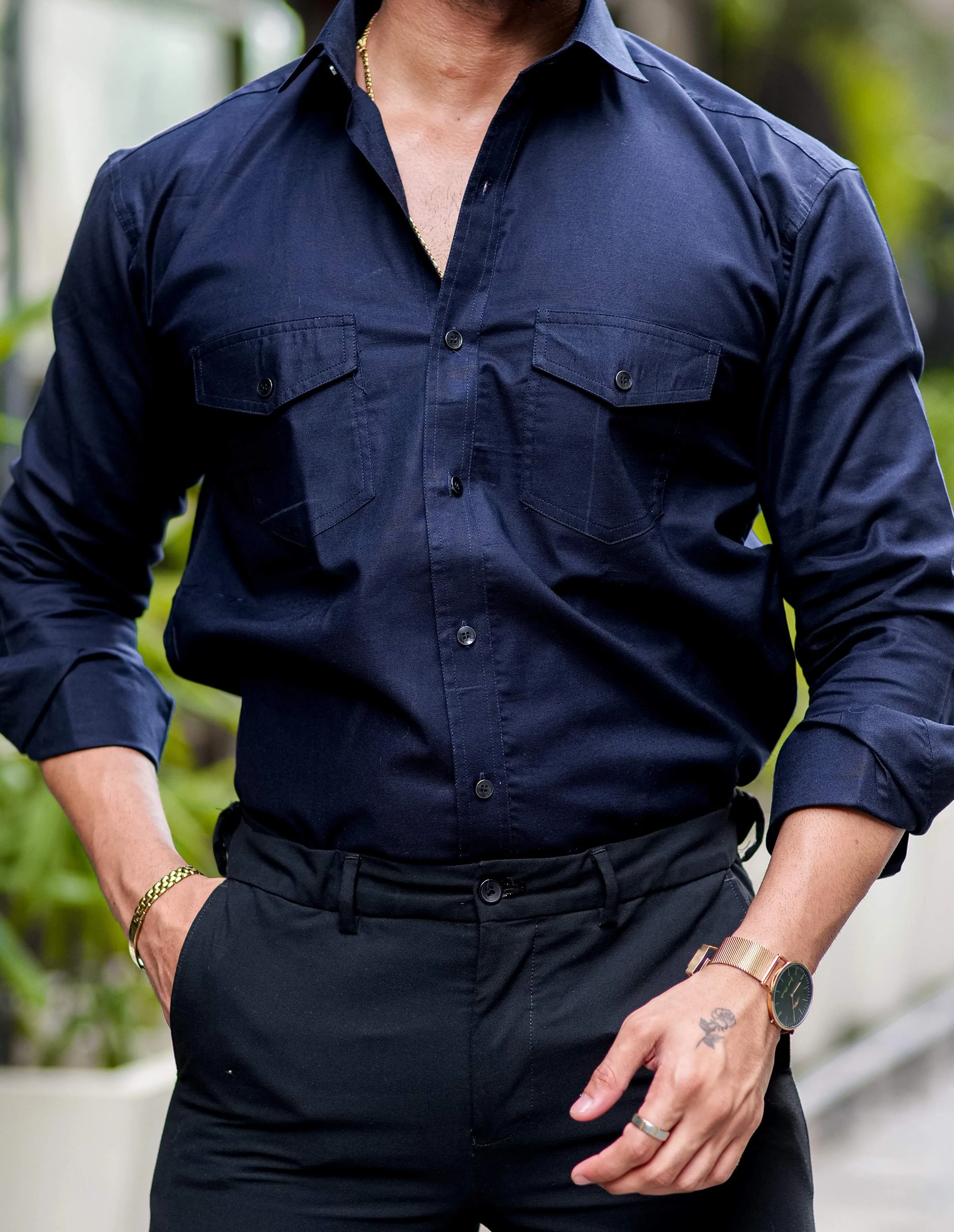 Navy Blue Oxford Premium Cotton Over Shirt