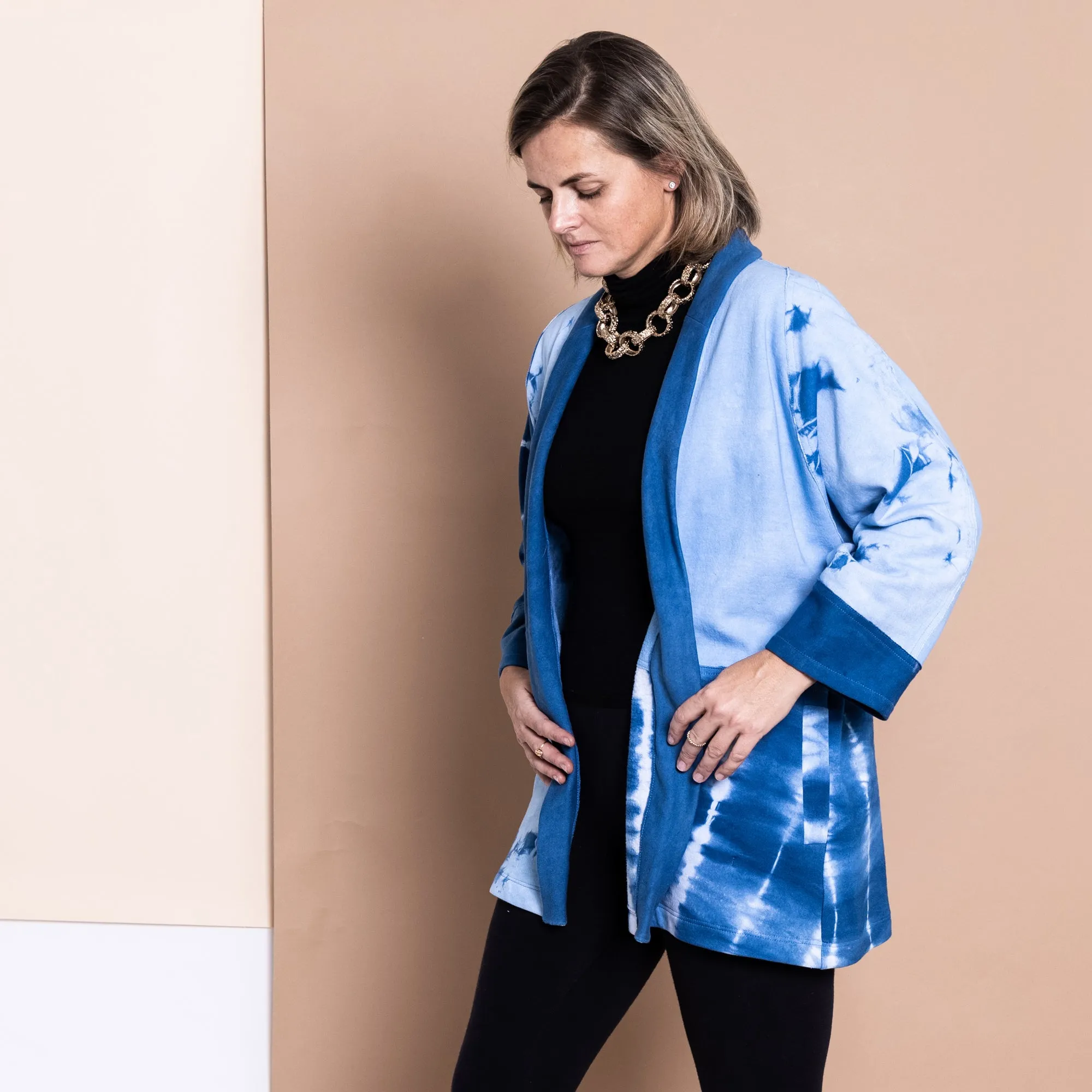 Organic Cotton Patchwork Kimono in Blue Sky