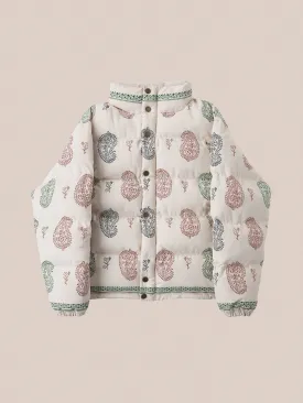 Paisley Puffer Jacket in Cream