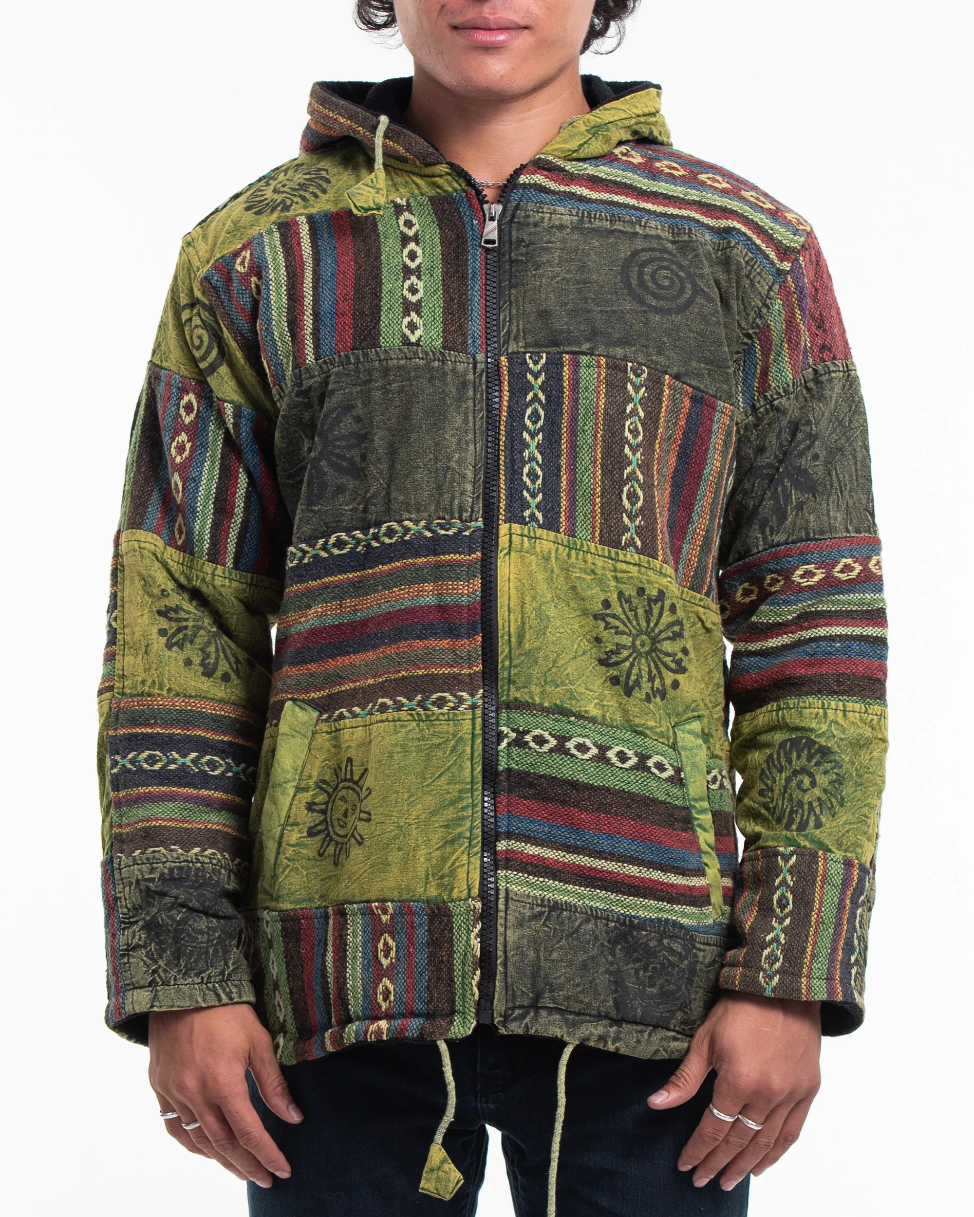 Patchwork Stone Washed Cotton Jacket in Green 01