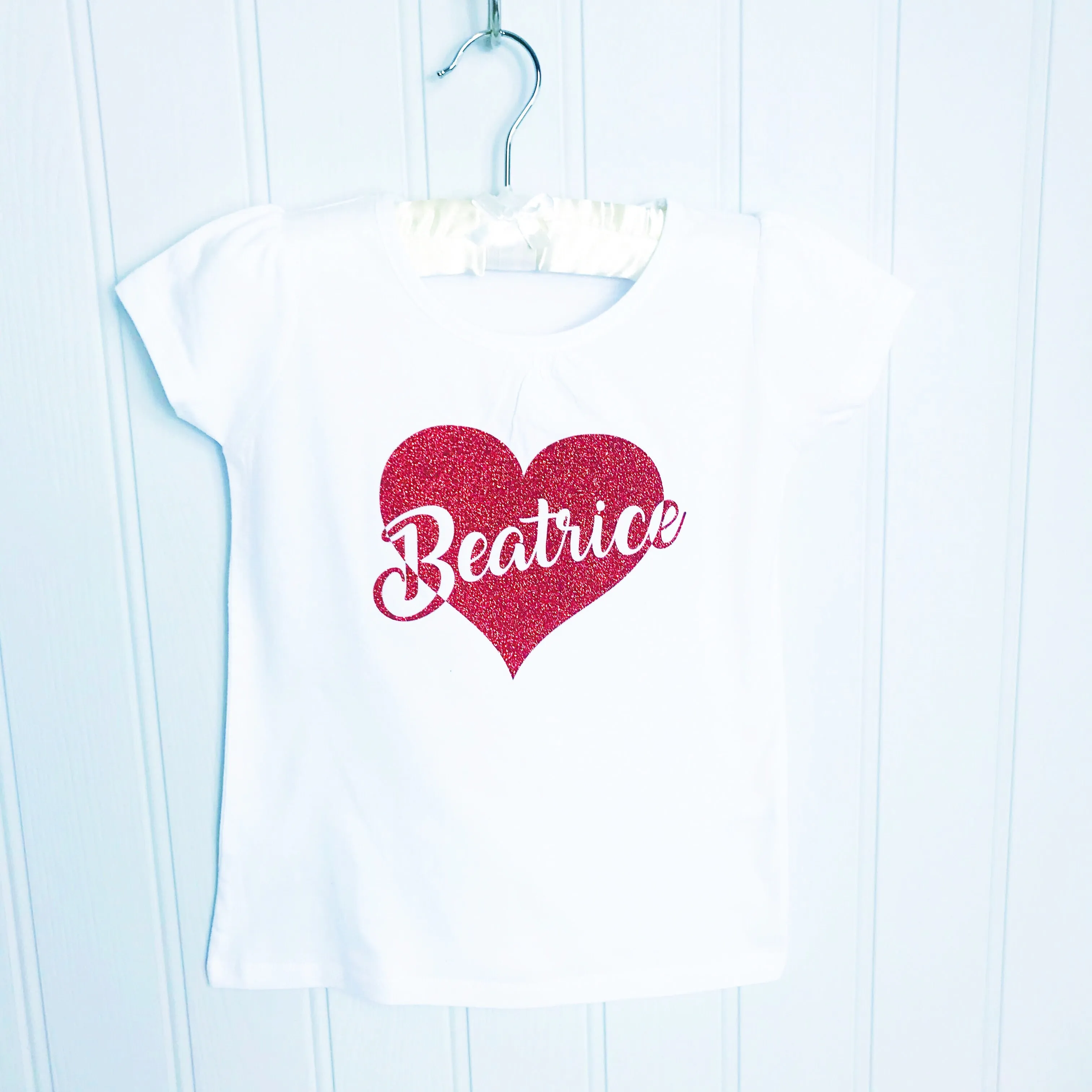 Personalised Glittery Love Heart LONG Sleeve T Shirt (4 colour designs)