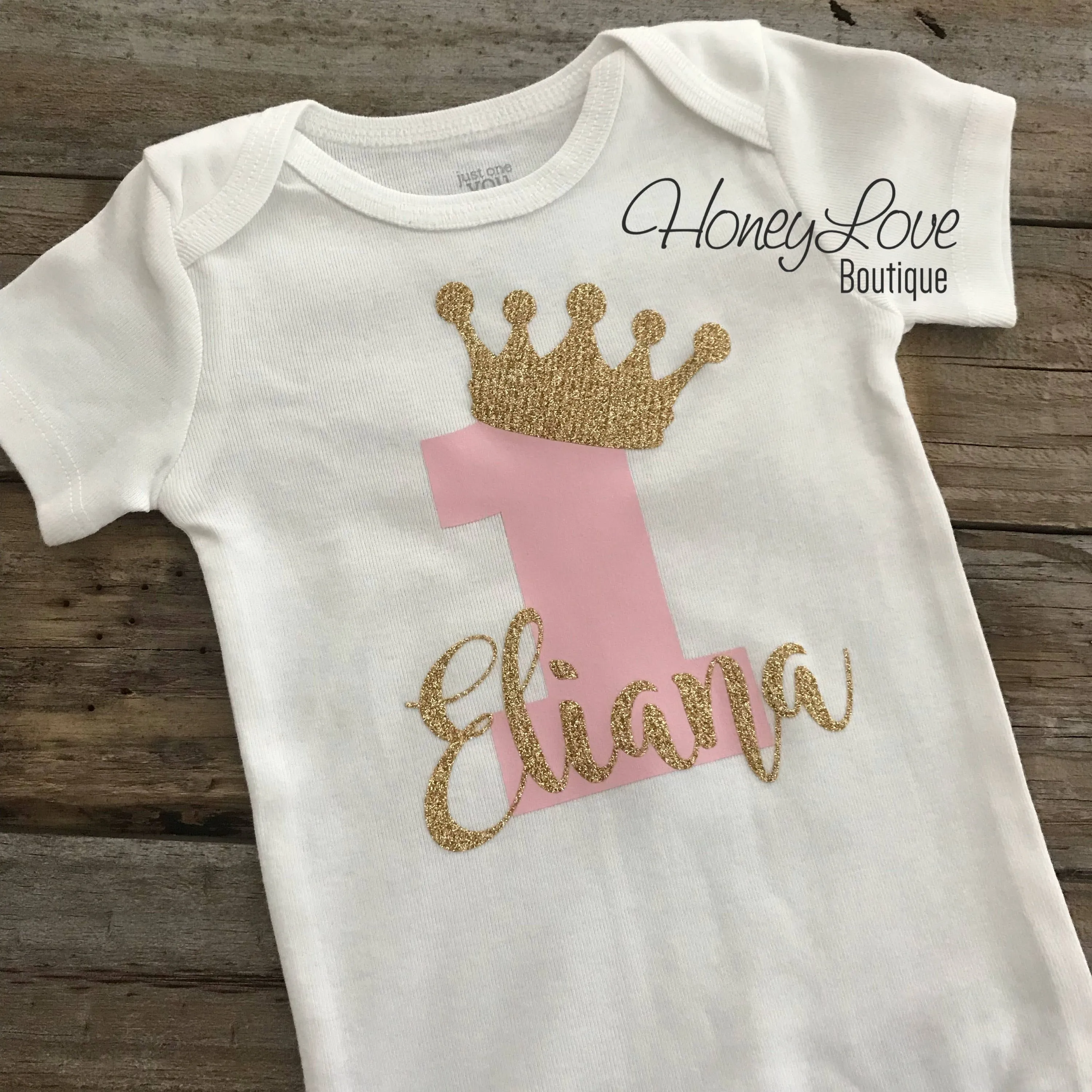 Personalized 1st Birthday Princess outfit - Gold Glitter and Coral Pink - embellished pettiskirt