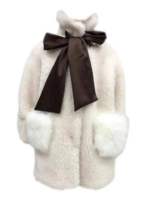 Petite Maison Kids Shearling Teddy Bow Coat