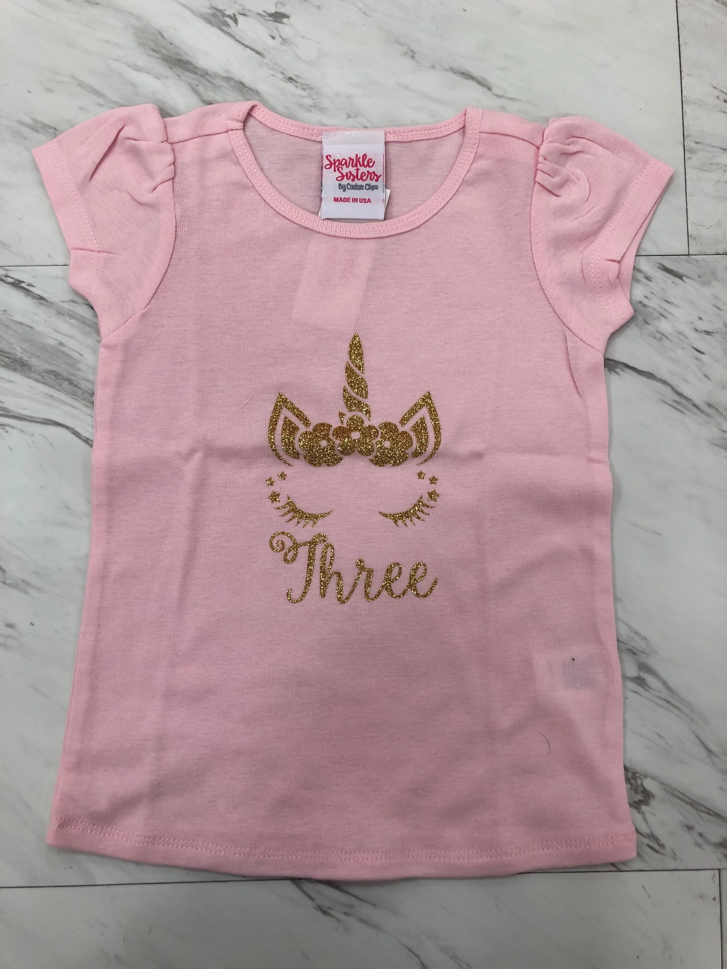 Pink and Gold Unicorn Birthday Shirt