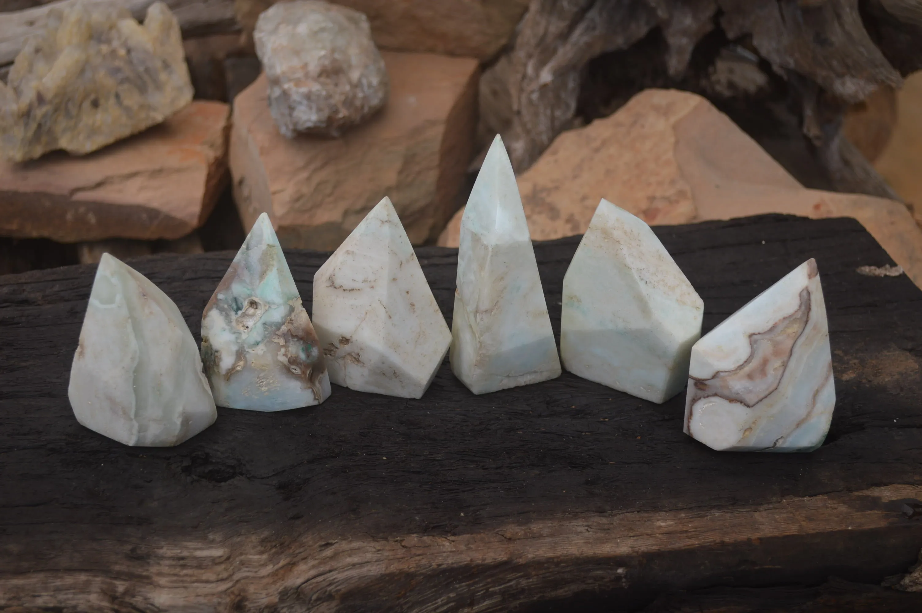 Polished Blue Smithsonite Aragonite Points x 6 From Namibia