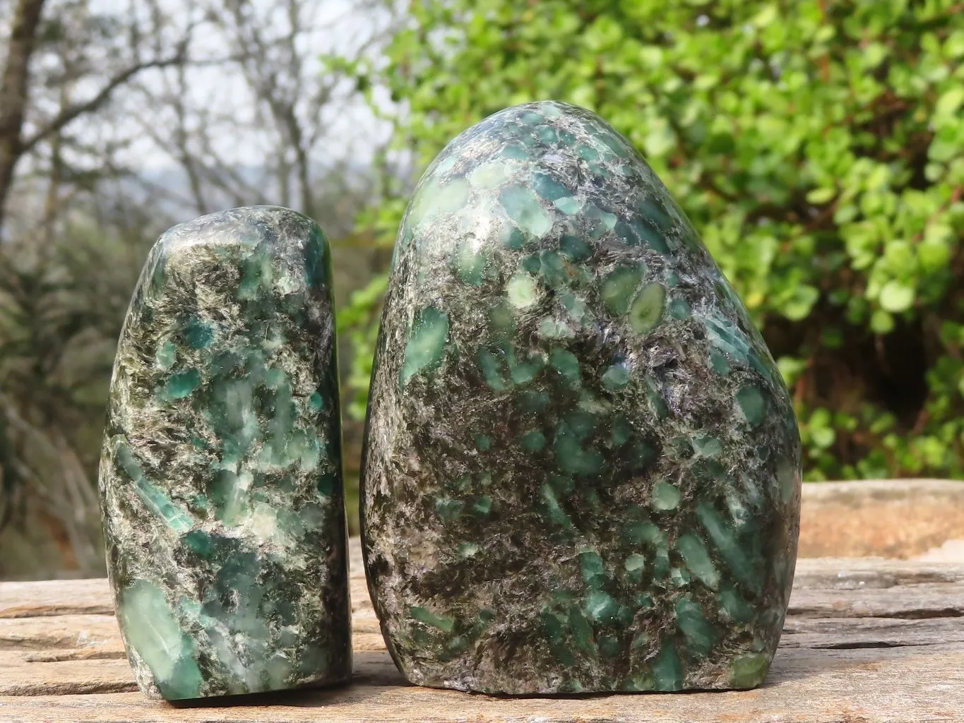 Polished Emerald Mica In Matrix Standing Free Forms x 2 From Mutoko, Zimbabwe