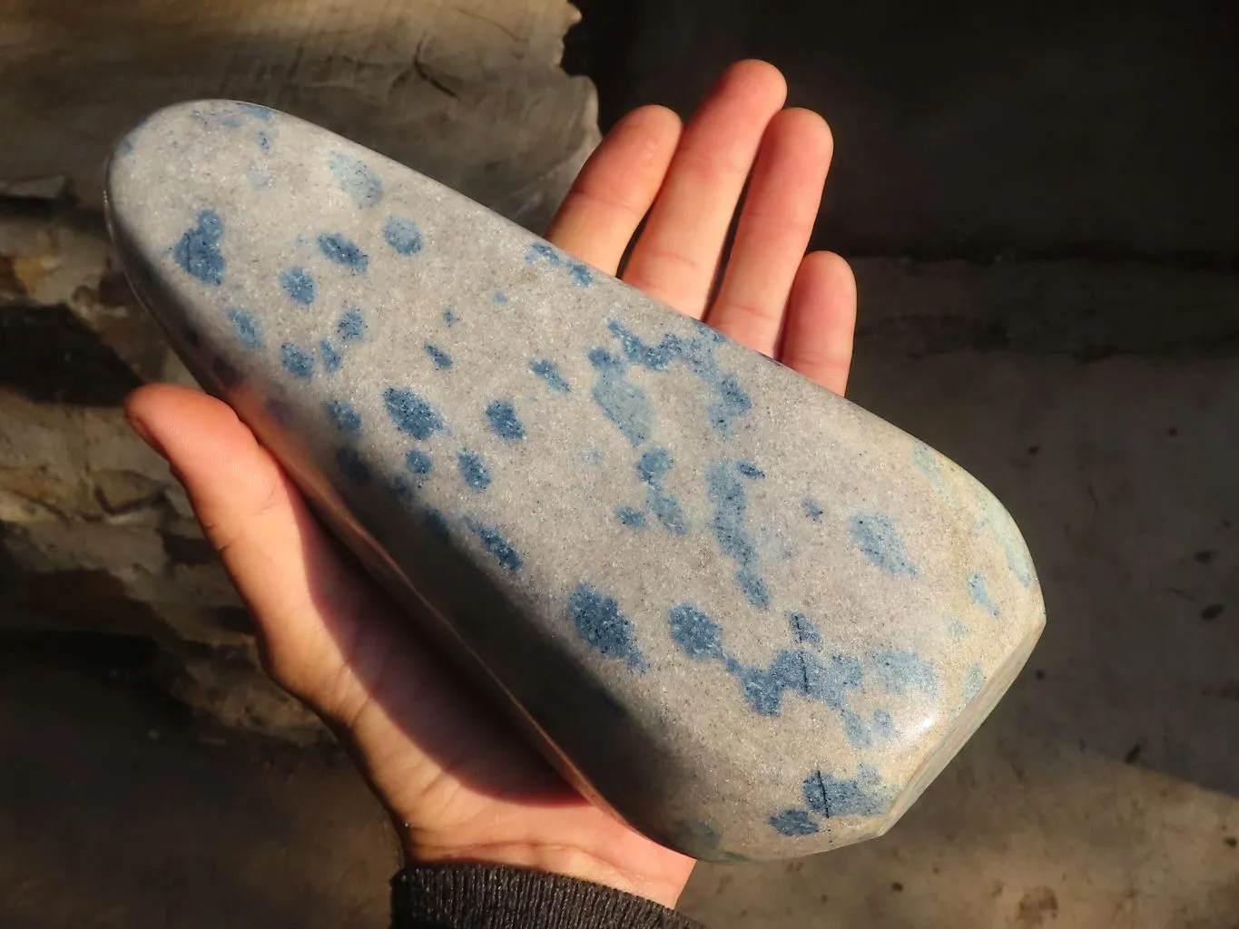 Polished Extra Large Blue Spotted Spinel Quartz Standing Free Form x 1 From Madagascar