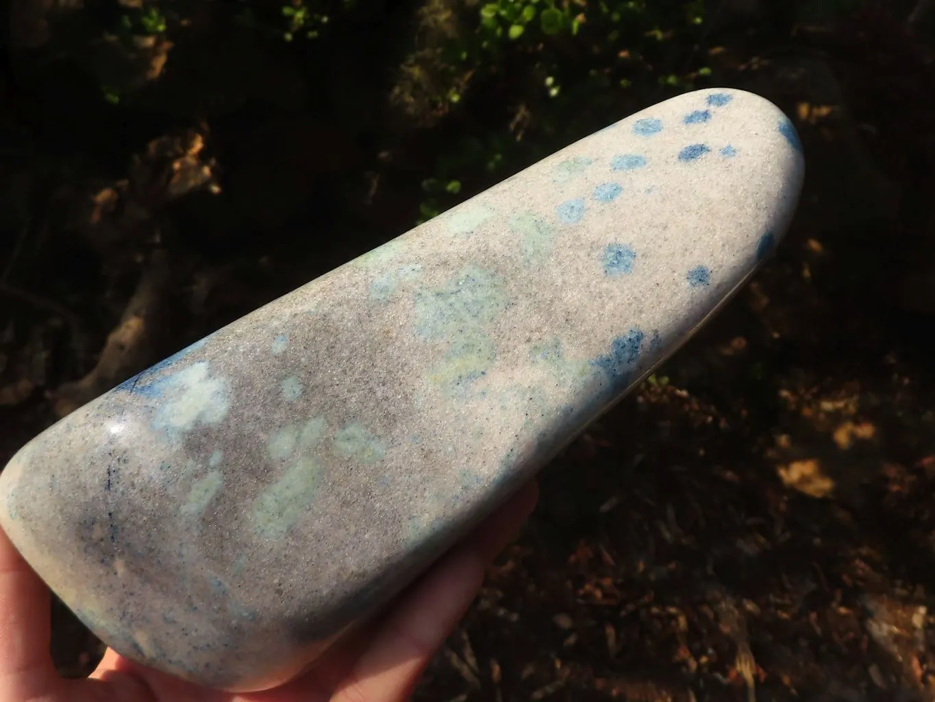 Polished Extra Large Blue Spotted Spinel Quartz Standing Free Form x 1 From Madagascar