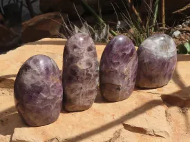 Polished Flower Amethyst Standing Free Forms x 4 From Madagascar