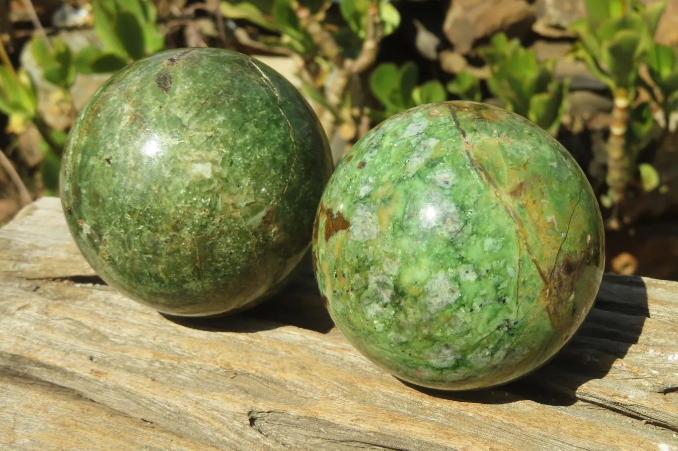 Polished Green Chrysoprase Spheres x 4 From Madagascar