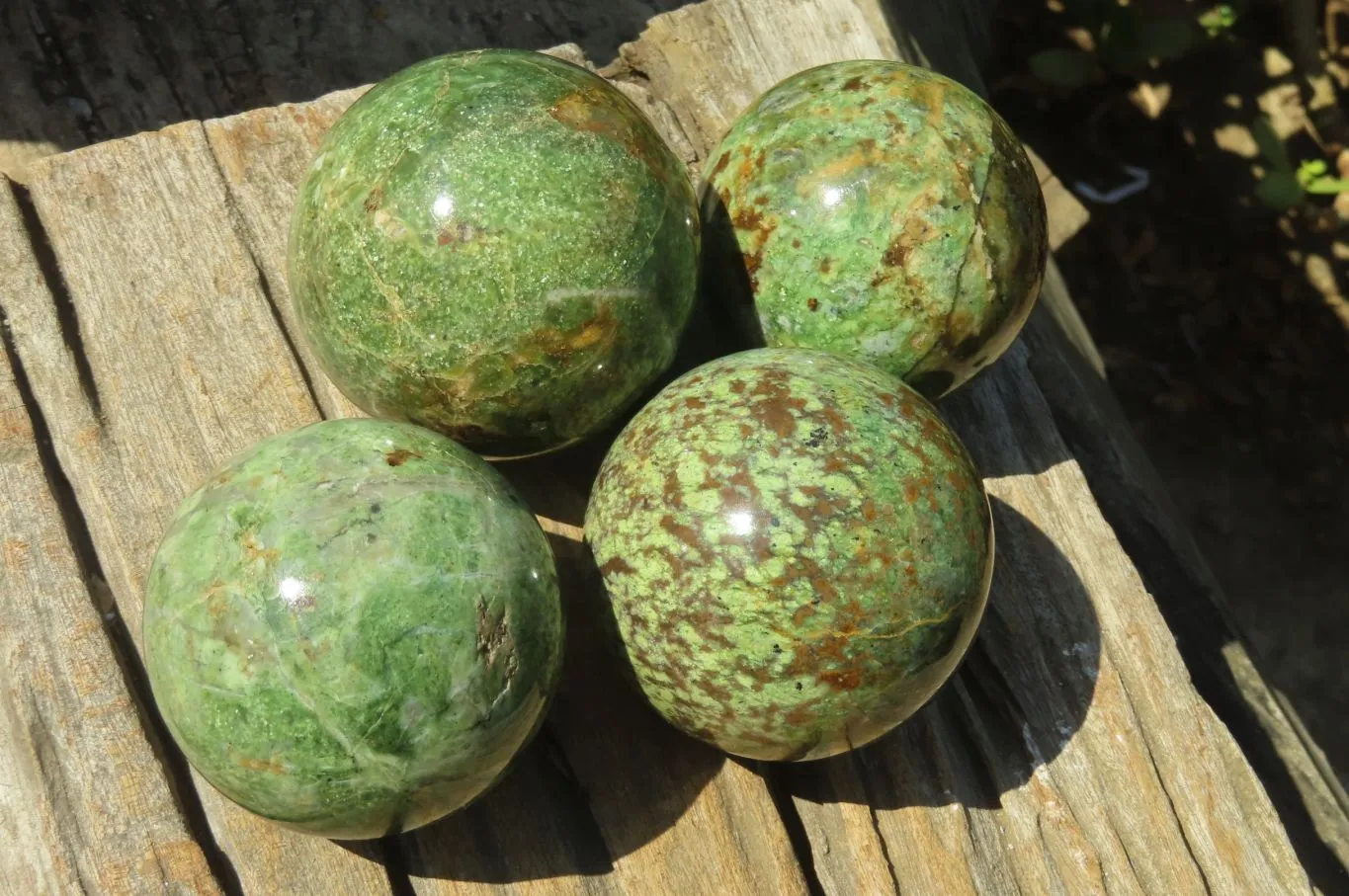 Polished Green Chrysoprase Spheres x 4 From Madagascar