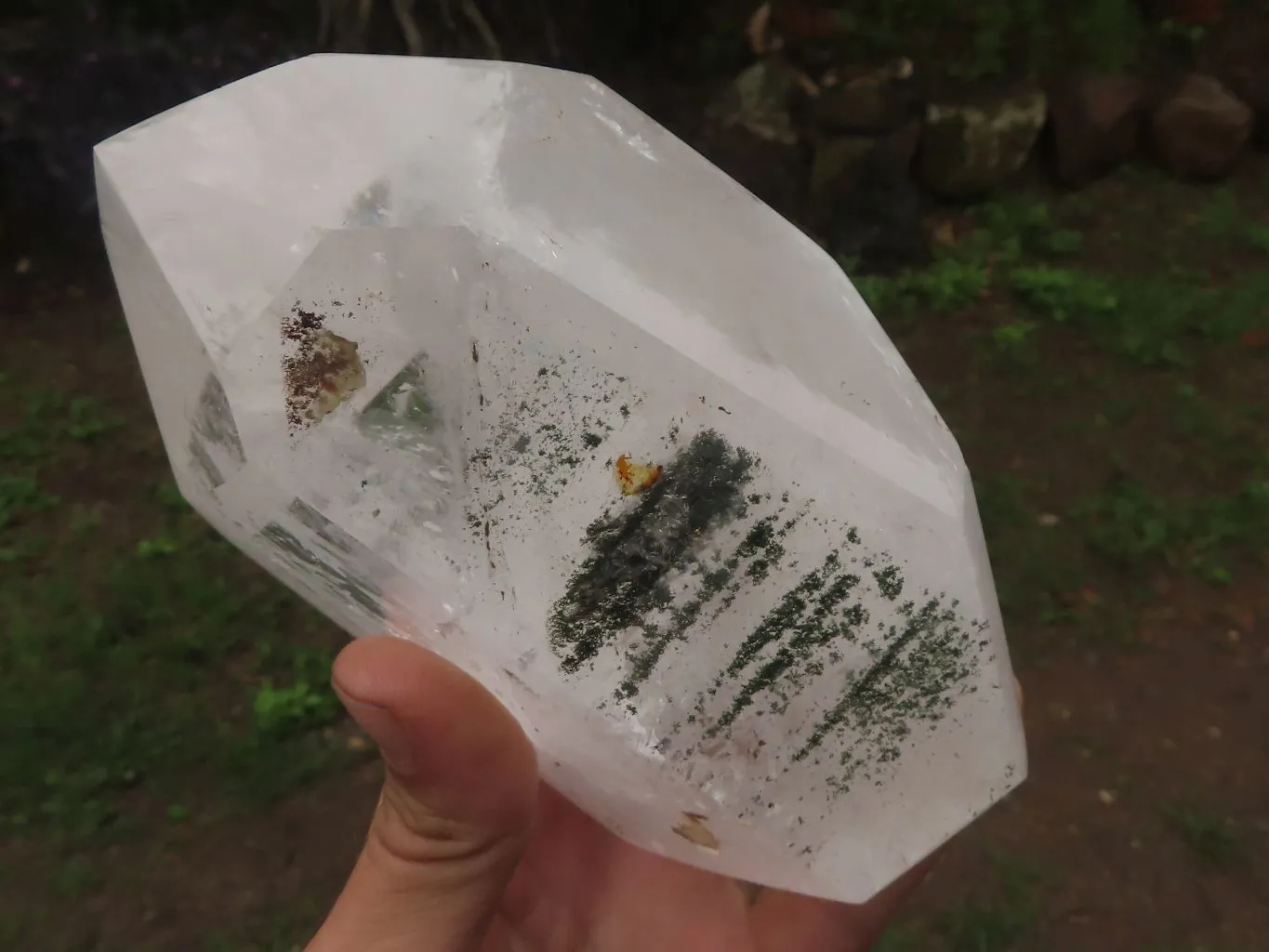 Polished Large Chlorite "Moss" Included Quartz Crystal x 1 From Madagascar