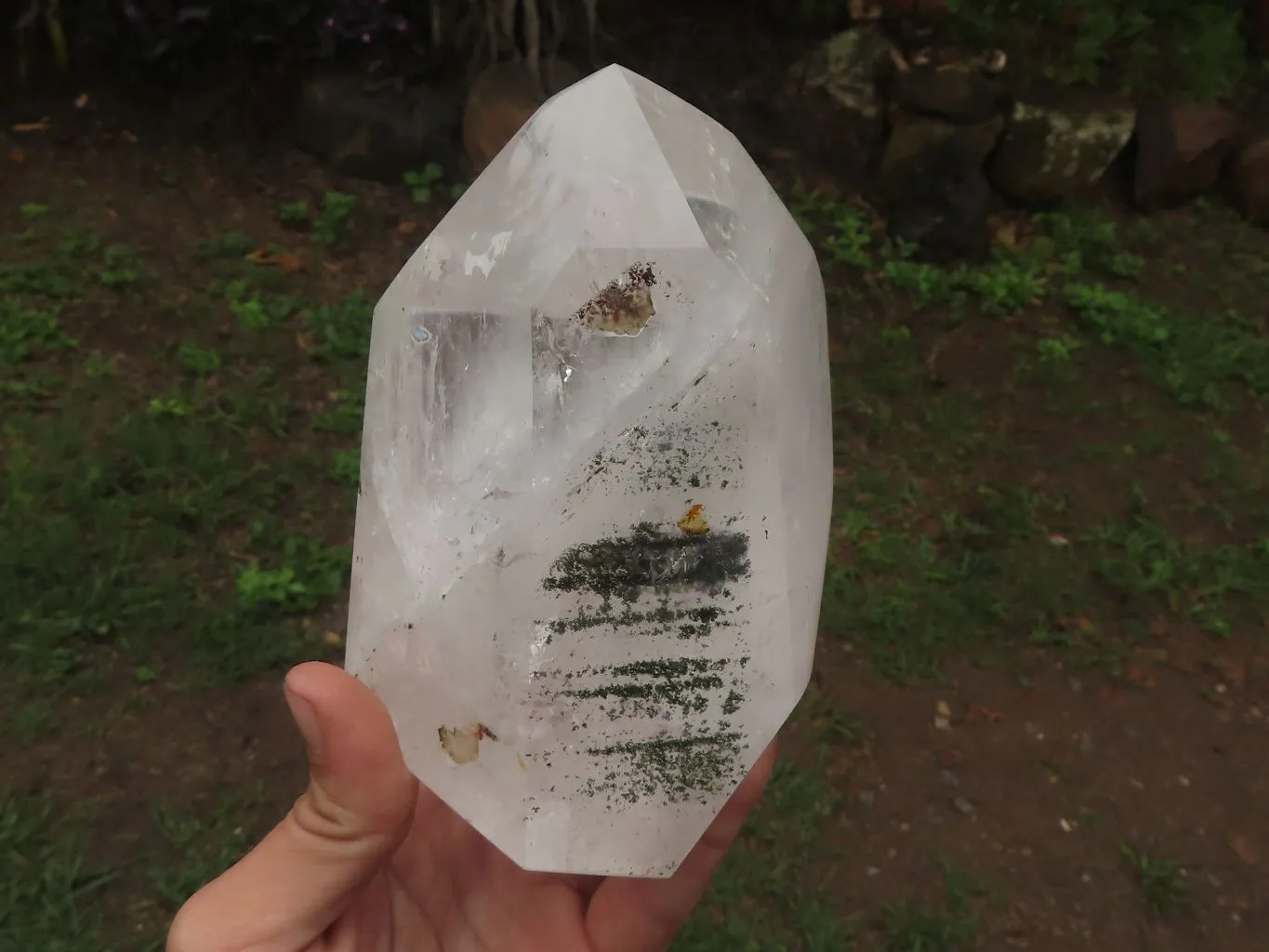 Polished Large Chlorite "Moss" Included Quartz Crystal x 1 From Madagascar