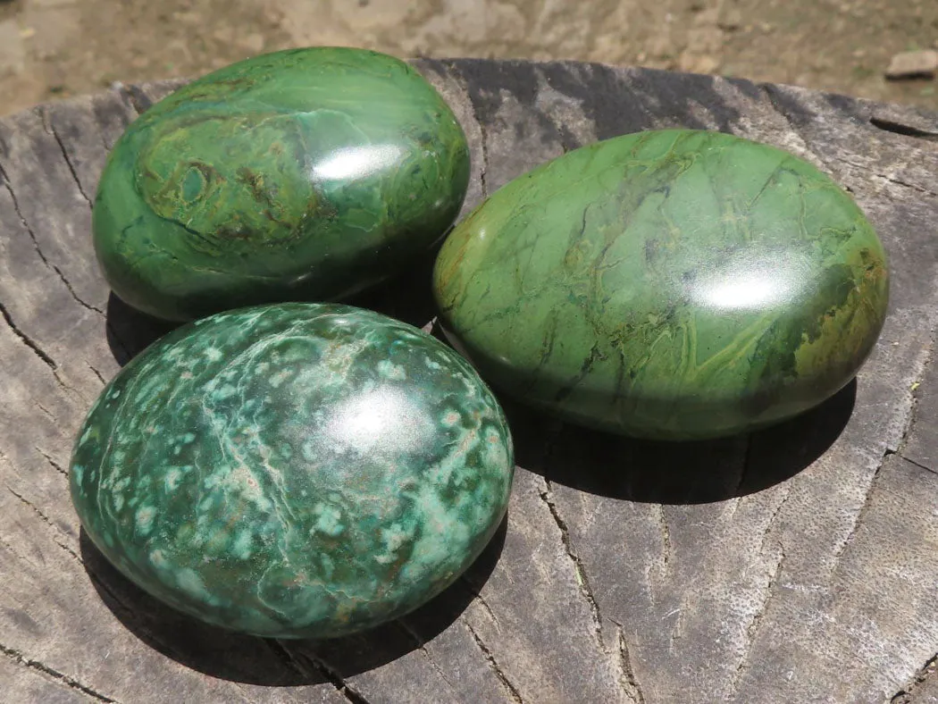 Polished Large Green Verdite Galet / Palm Stones x 6 From Zimbabwe