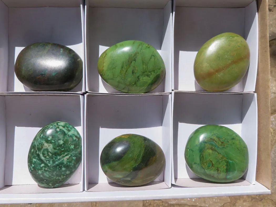 Polished Large Green Verdite Galet / Palm Stones x 6 From Zimbabwe