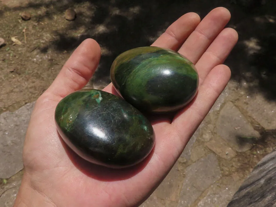 Polished Large Green Verdite Galet / Palm Stones x 6 From Zimbabwe